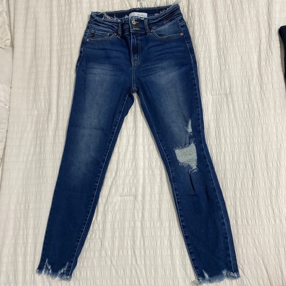 KanCan USA Gloria Jeans High Rise Dark Wash Ankle Skinny‎ Raw Hem Size 25